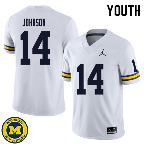 Youth Michigan Wolverines #14 Quinten Johnson White Replica Stitch Jersey